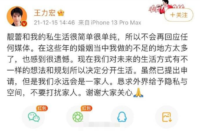 王力宏李靚蕾離婚原因 傳婆媳問題最大 2